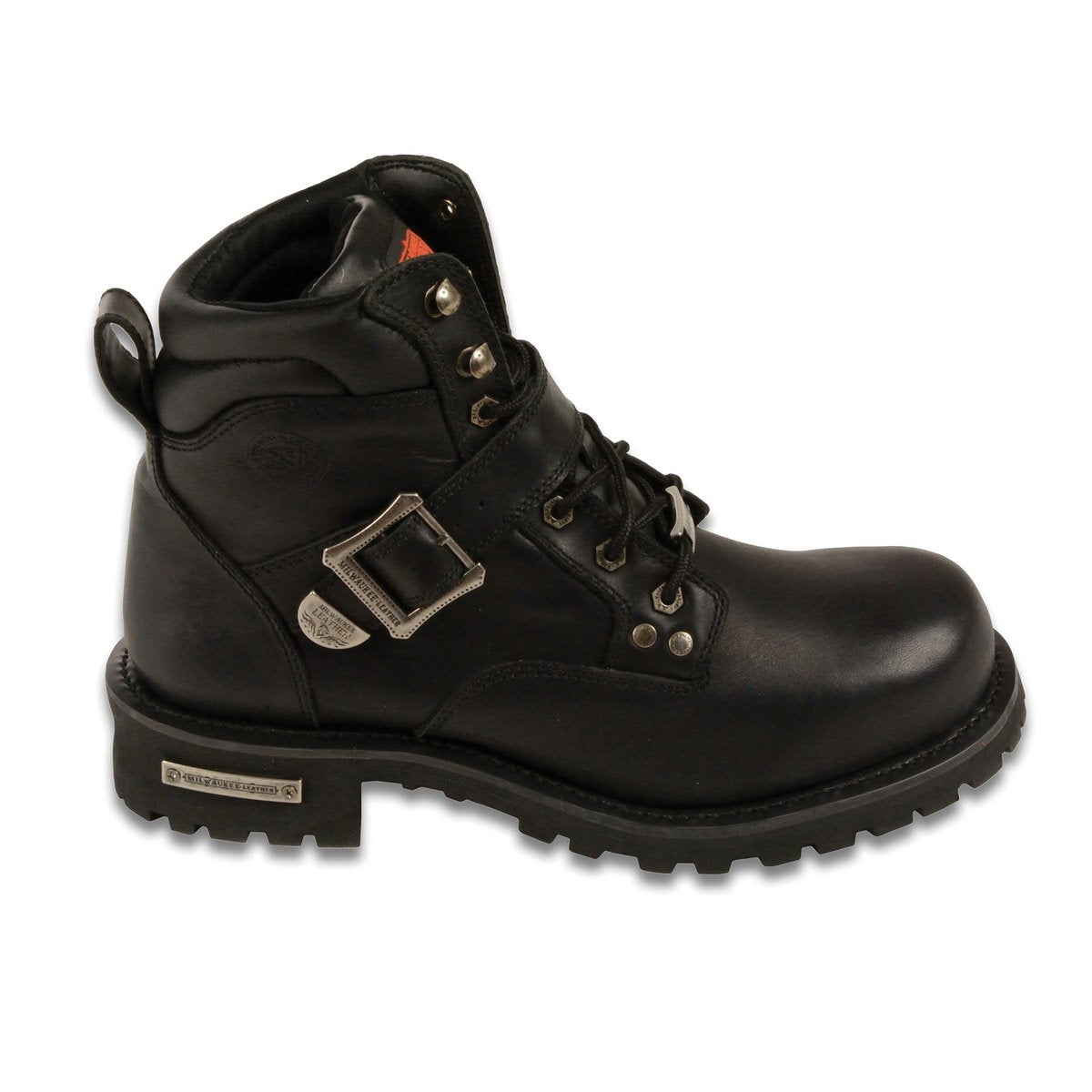 Milwaukee Leather MBM9010W Men's Black 'Wide-Width' Lace-Up 6-inch Engineer Boots with Side Buckle