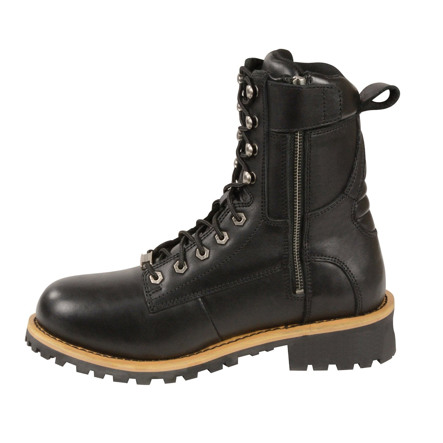 Milwaukee Leather MBM9095W Men's Classic Black ‘Wide Width’ Lace-Up Logger Boots with Side Zipper