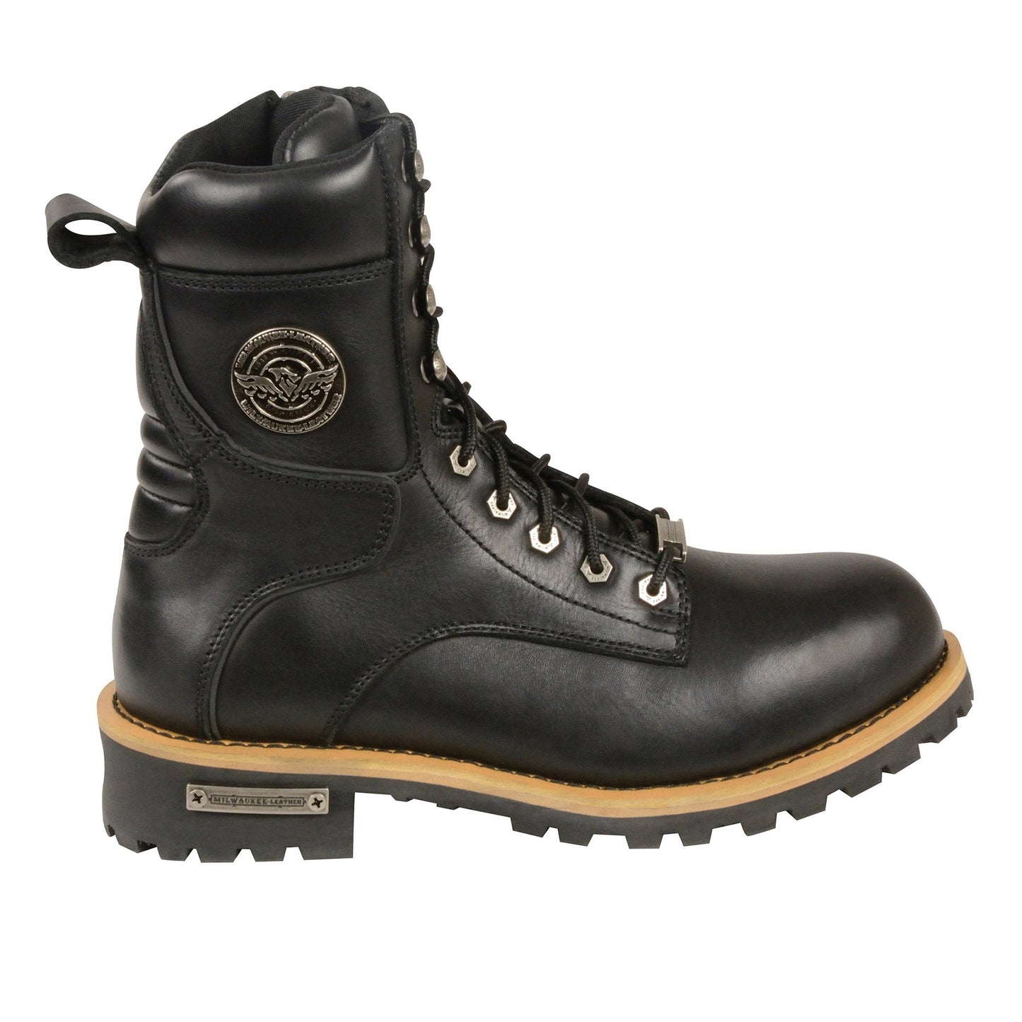 Milwaukee Leather MBM9095W Men's Classic Black ‘Wide Width’ Lace-Up Logger Boots with Side Zipper