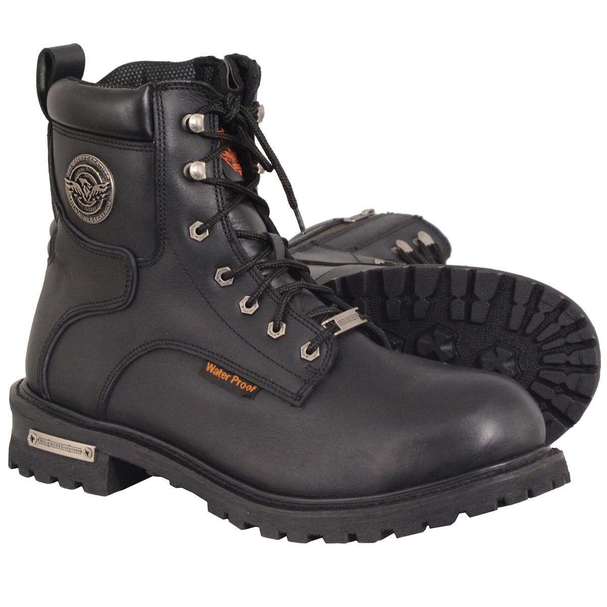 Milwaukee Leather MBM9096WP Men's Black Leather 'Wide Width' 6-Inch Lace-Up Logger Waterproof Boots