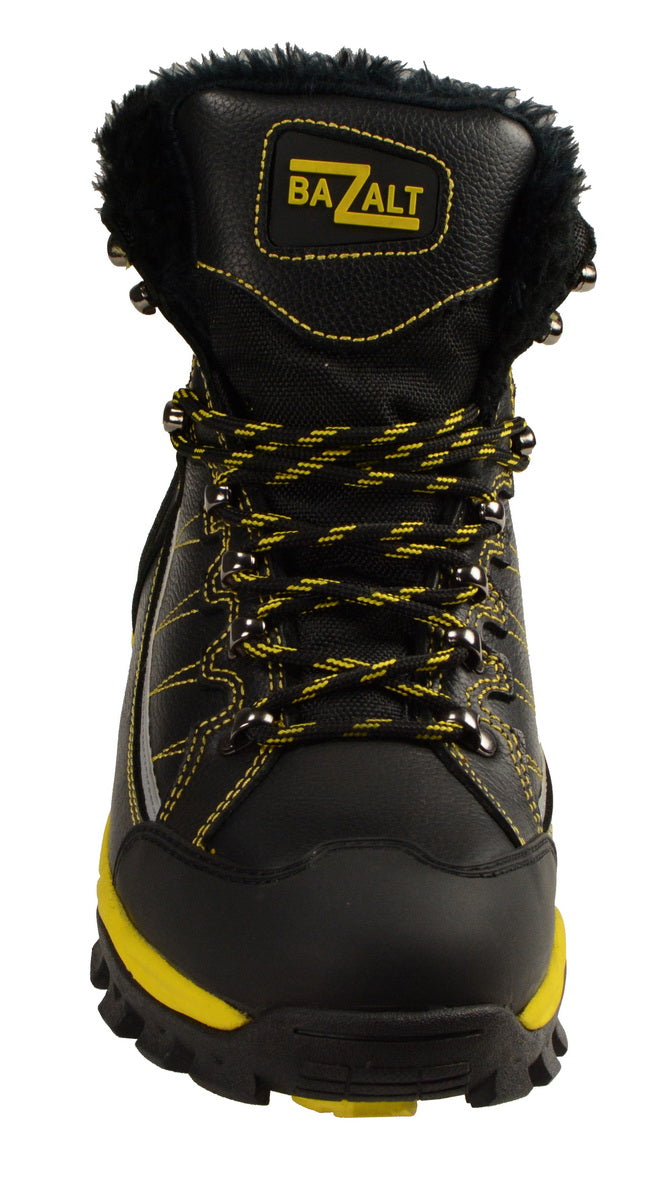 Bazalt MBM9124 Men's Faux Fur Lined Black with Yellow Water and Frost Proof Leather Outdoor Boots