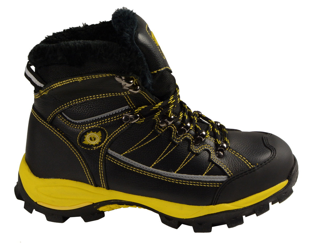 Bazalt MBM9124 Men's Faux Fur Lined Black with Yellow Water and Frost Proof Leather Outdoor Boots