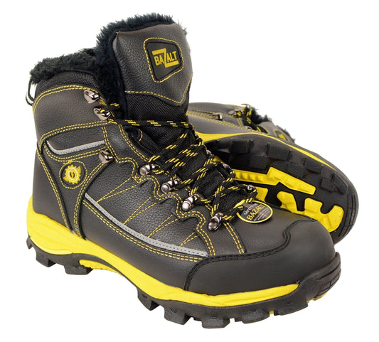 Bazalt MBM9125ST Men's Faux Fur Lined Black with Yellow Water and Frost Proof Boots with Composite-Toe