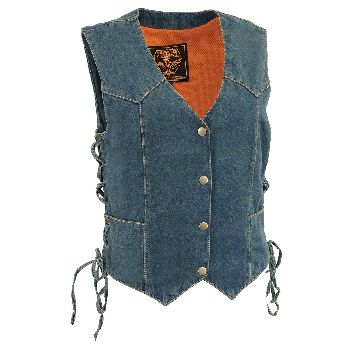 Milwaukee Leather MDL4001 Women's Blue Side Lace 4 Snap Front Denim Vest