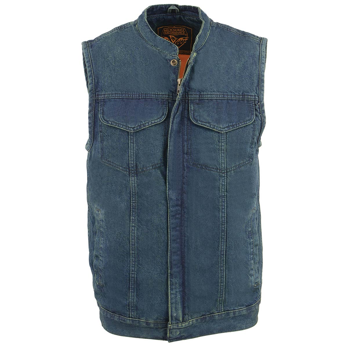 Milwaukee Leather MDM3000 Men's 'Brute' Concealed Snap Blue Denim Club Style Vest w/ Hidden Zipper