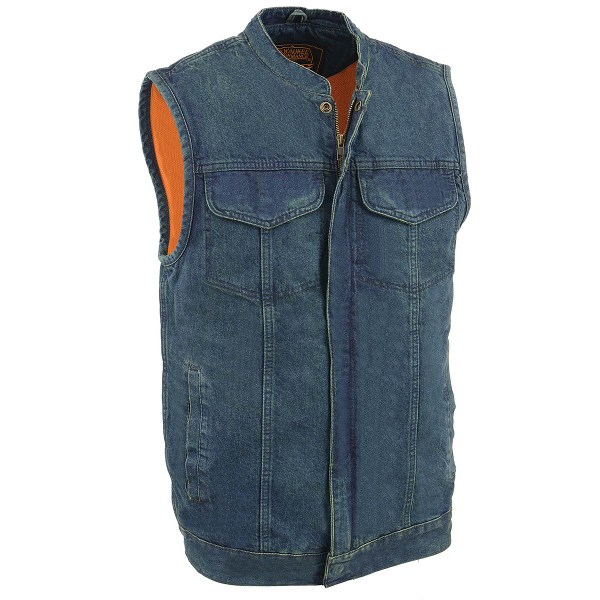 Milwaukee Leather MDM3000 Men's 'Brute' Concealed Snap Blue Denim Club Style Vest w/ Hidden Zipper