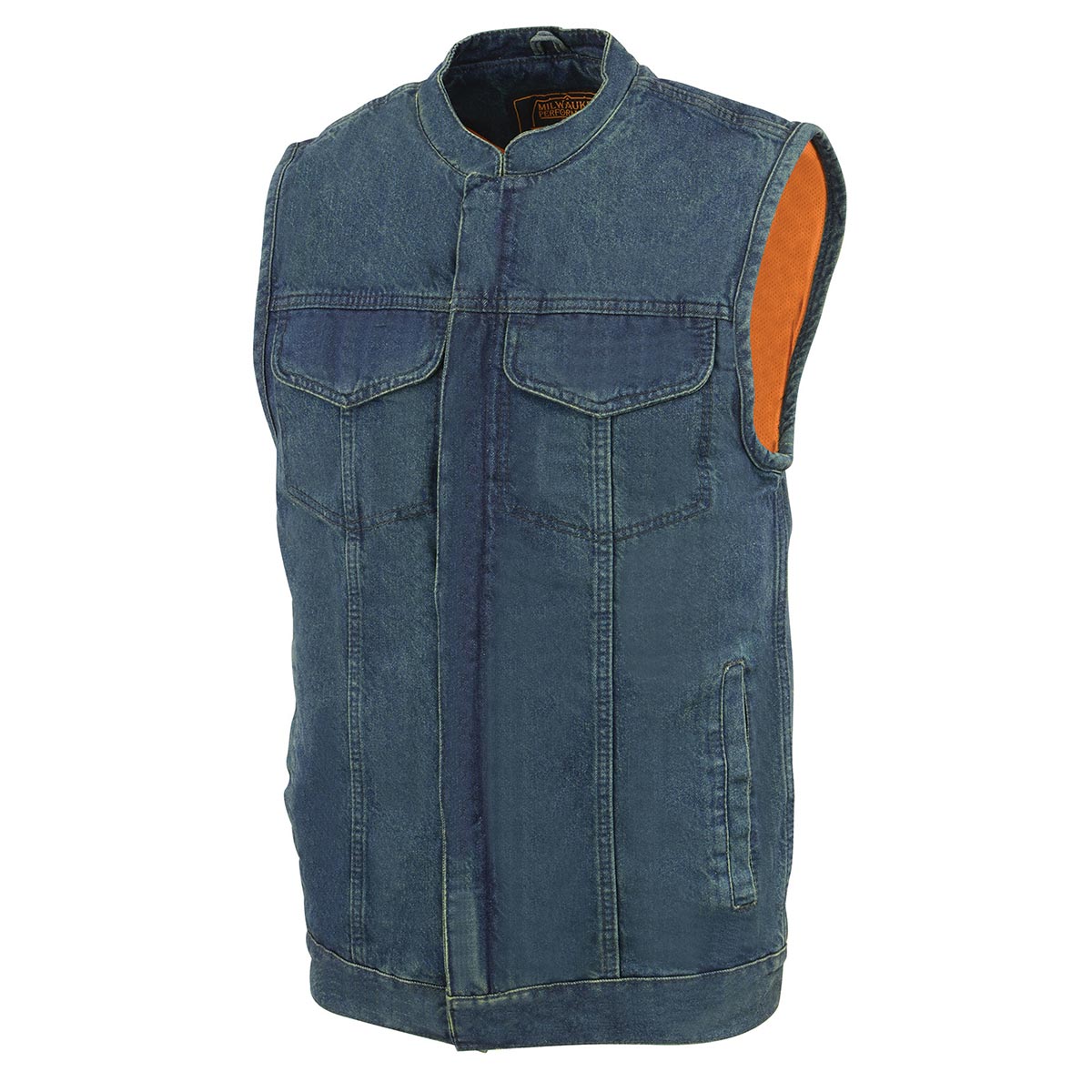 Milwaukee Leather MDM3000 Men's 'Brute' Concealed Snap Blue Denim Club Style Vest w/ Hidden Zipper