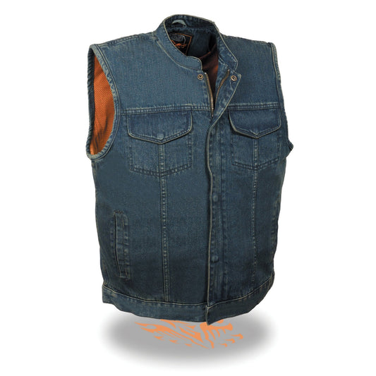 Milwaukee Leather MDM3000 Men's 'Brute' Concealed Snap Blue Denim Club Style Vest w/ Hidden Zipper