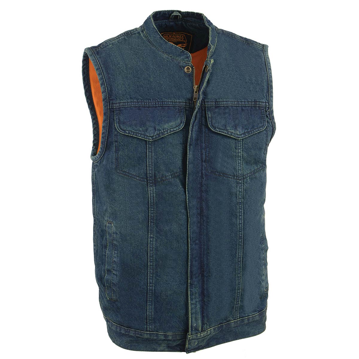 Milwaukee Leather MDM3000 Men's 'Brute' Concealed Snap Blue Denim Club Style Vest w/ Hidden Zipper