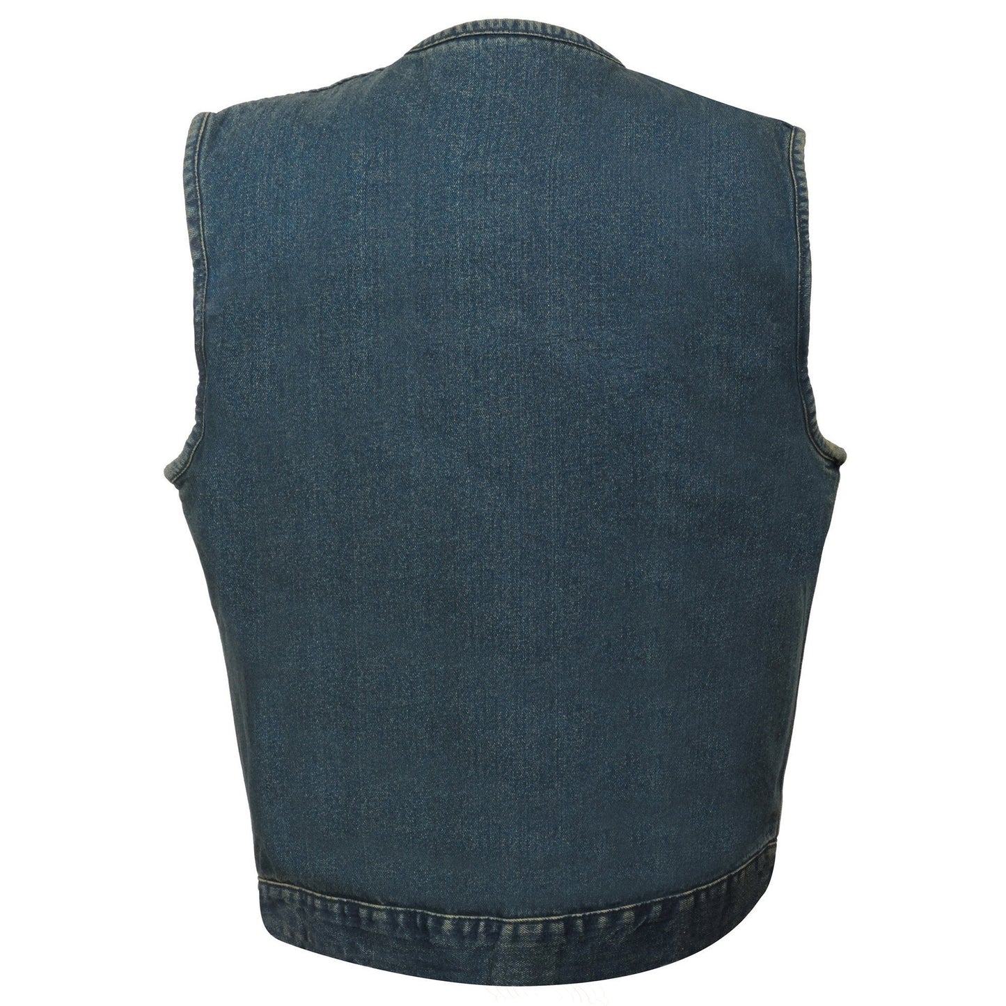 Milwaukee Leather MDM3001 Men's 'Covert' Blue Denim Collarless Club Style Motorcycle Biker Vest w/ Dual Closure