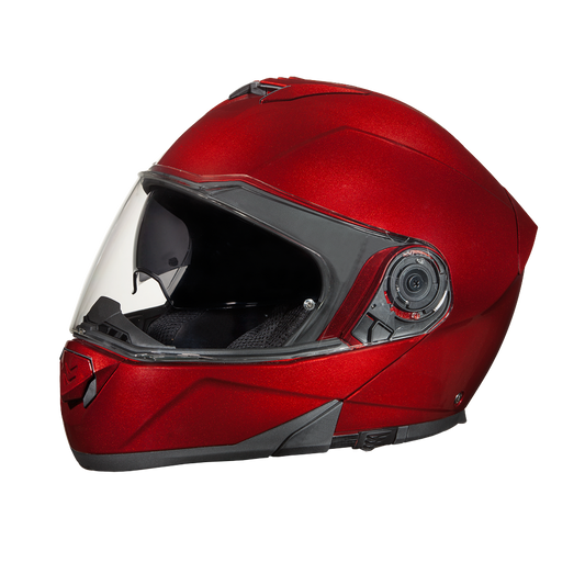 Daytona Glide Modular Motorcycle Helmet - DOT Approved, Bluetooth Ready, Dual Visor, Men/Women/Youth - Black Cherry