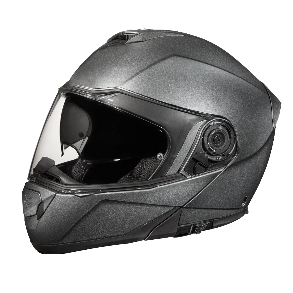 Daytona Glide Modular Motorcycle Helmet - DOT Approved, Bluetooth Ready, Dual Visor, Men/Women/Youth - Gun Metal Grey Metallic