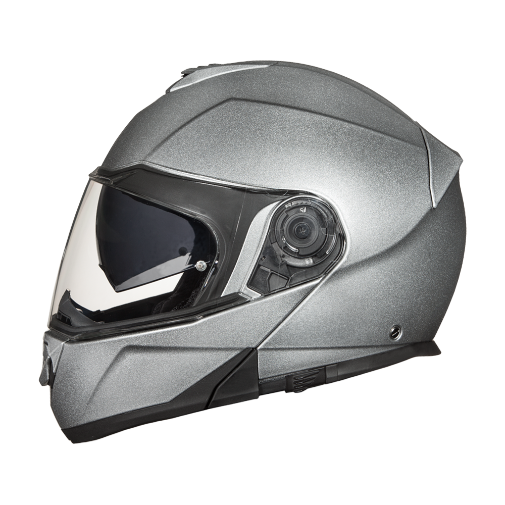 Daytona Glide Modular Motorcycle Helmet - DOT Approved, Bluetooth Ready, Dual Visor, Men/Women/Youth- Silver Metallic