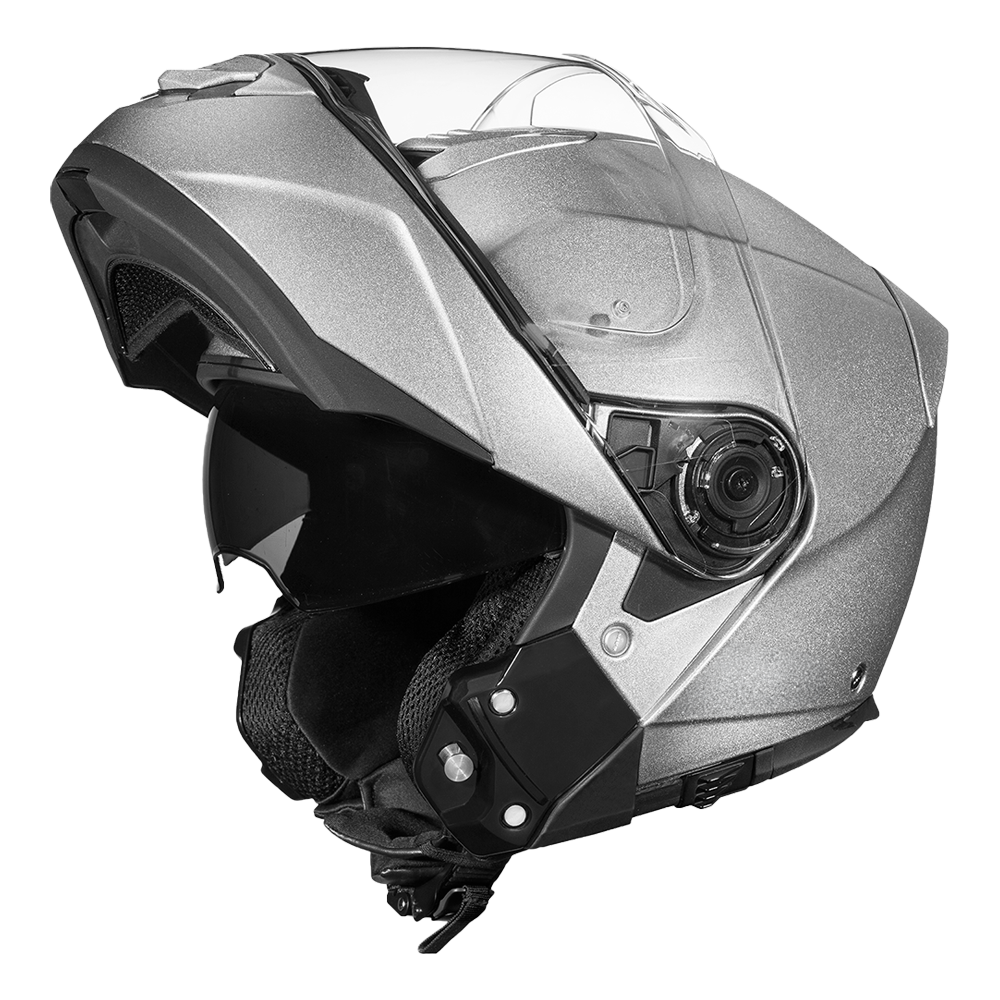 Daytona Glide Modular Motorcycle Helmet - DOT Approved, Bluetooth Ready, Dual Visor, Men/Women/Youth- Silver Metallic