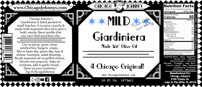 Gourmet Mild Giardiniera In Olive Oil Handmade In Chicago