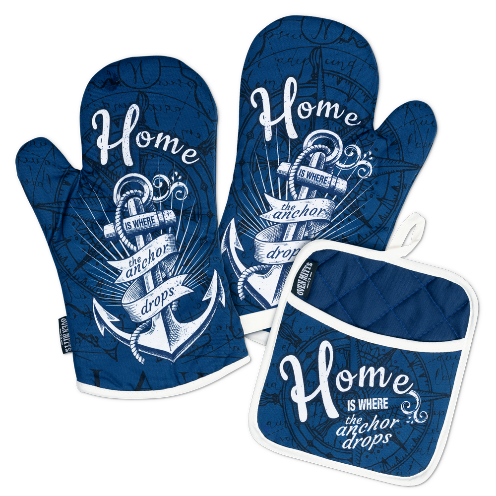 Nautic Home Navy Oven Mitts And Potholder Set