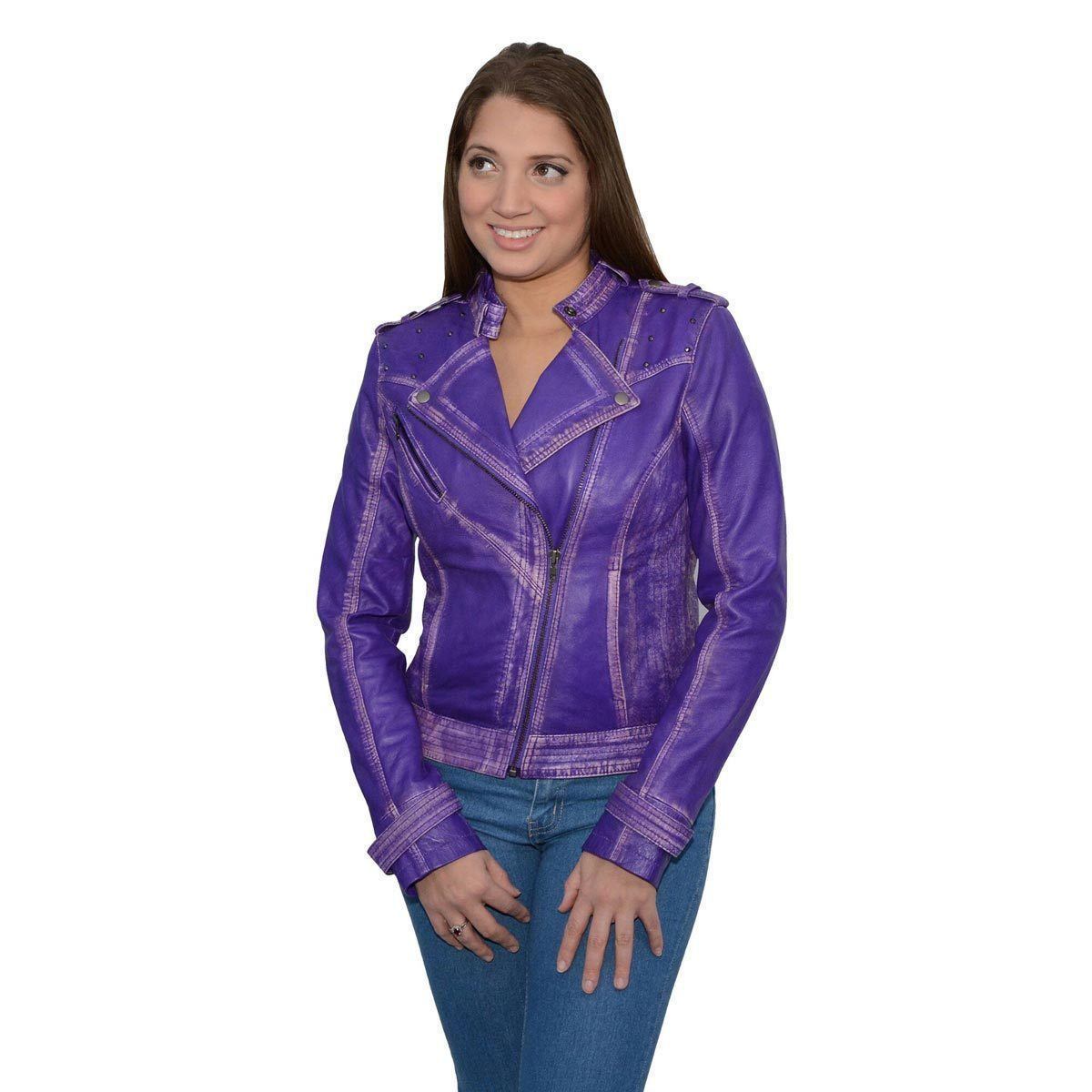 Milwaukee Leather SFL2840 Women's Purple Premium Sheepskin Motorcycle Fashion Leather Jacket with Studs