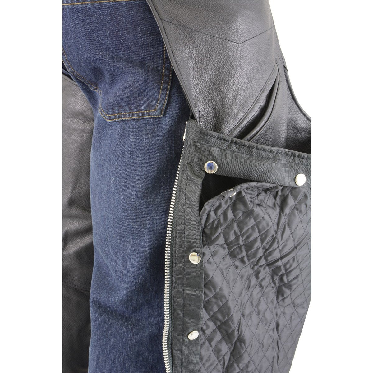 Milwaukee Leather Chaps for Men's Black Naked Leather Snap Out Thermal Lined - Slash Pocket Motorcycle Chap- ML1103