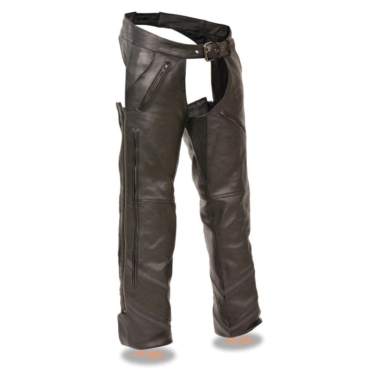 Milwaukee Leather Chaps for Men's Black Vented Naked Leather - Reflective Piping 5 Pockets Motorcycle Chap - ML1144