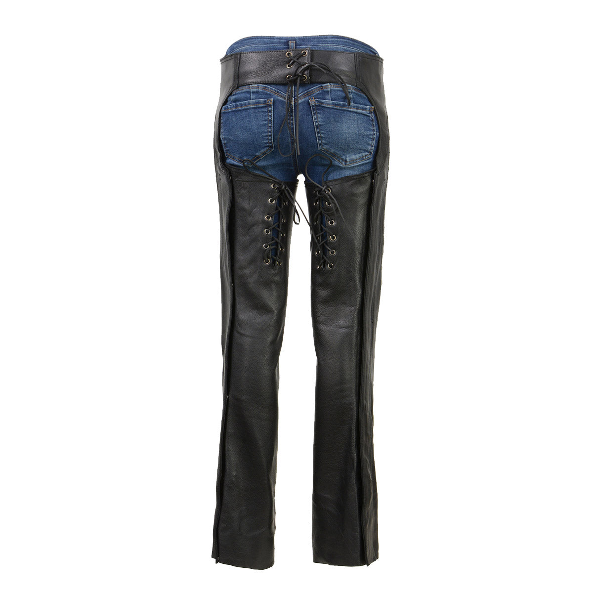 Milwaukee Leather Chaps for Women Black Low-Rise Waist- Front Double Buckle Rivet Detailing Motorcycle Chap- ML1186