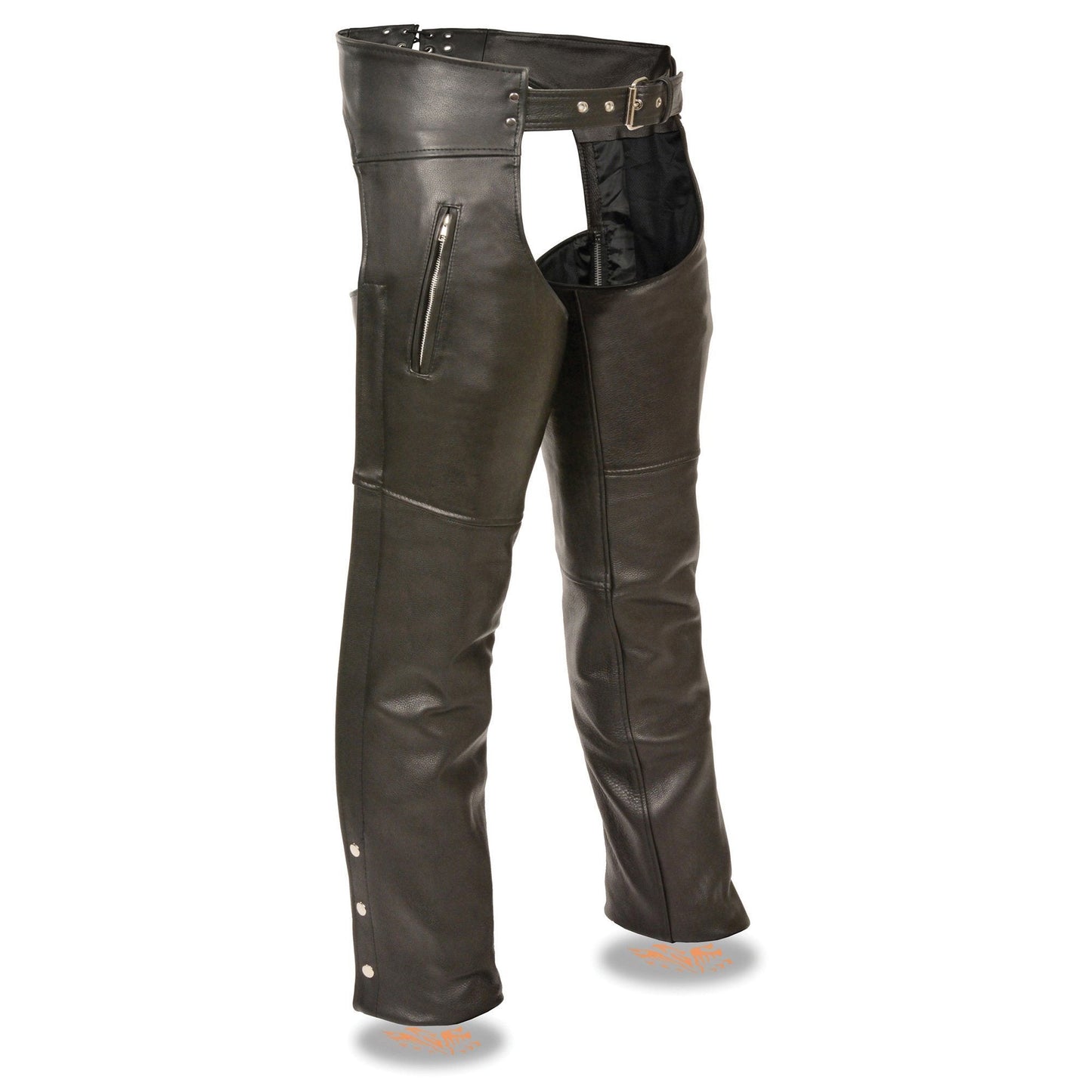 Milwaukee Leather Chaps for Men's Black Naked Leather - Thigh Pocket with Zipper Mesh Lined Motorcycle Chap- ML1190