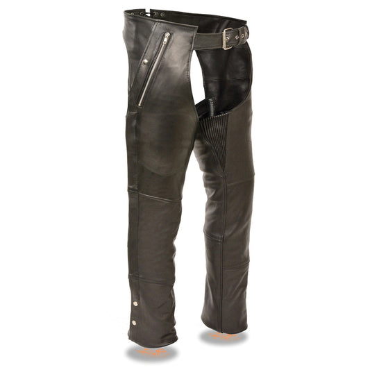 Milwaukee Leather Chaps for Men's Black Naked Leather Snap Out Thermal Lined - Four Pockets Motorcycle Chap- ML1191