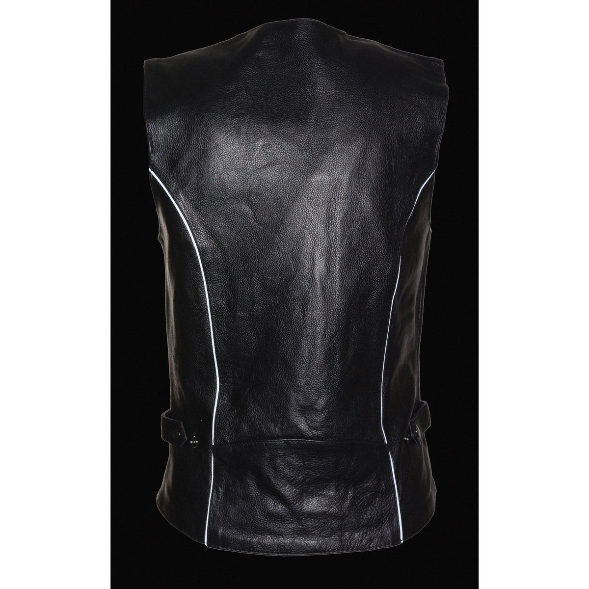 Milwaukee Leather ML1296 Women's Black Leather Side Lace Motorcycle Rider Vest- Reflective Piping and Black Skulls