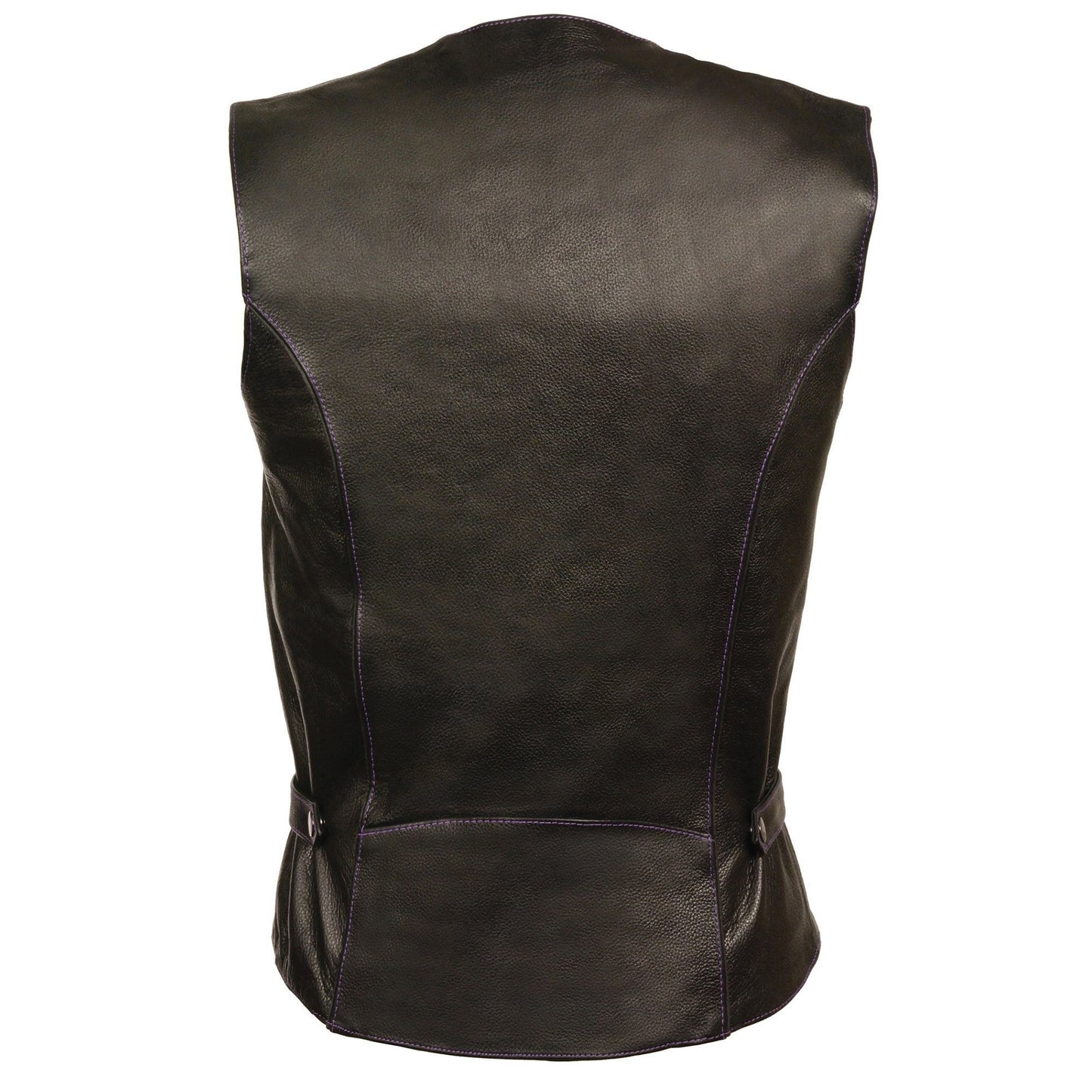 Milwaukee Leather ML1296 Women's Black Leather Side Lace Motorcycle Rider Vest- Reflective Piping and Purple Skulls