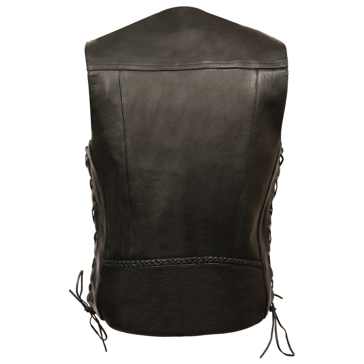 Milwaukee Leather ML1359 Men's Black Naked Leather Side Lace Motorcycle Rider Vest w/ Buffalo Nickel Snaps Closure