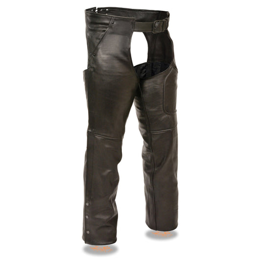 Milwaukee Leather Chaps for Men's Black Naked Leather Front 3-Pockets - Thigh Patch Pocket Motorcycle Chap - ML1766