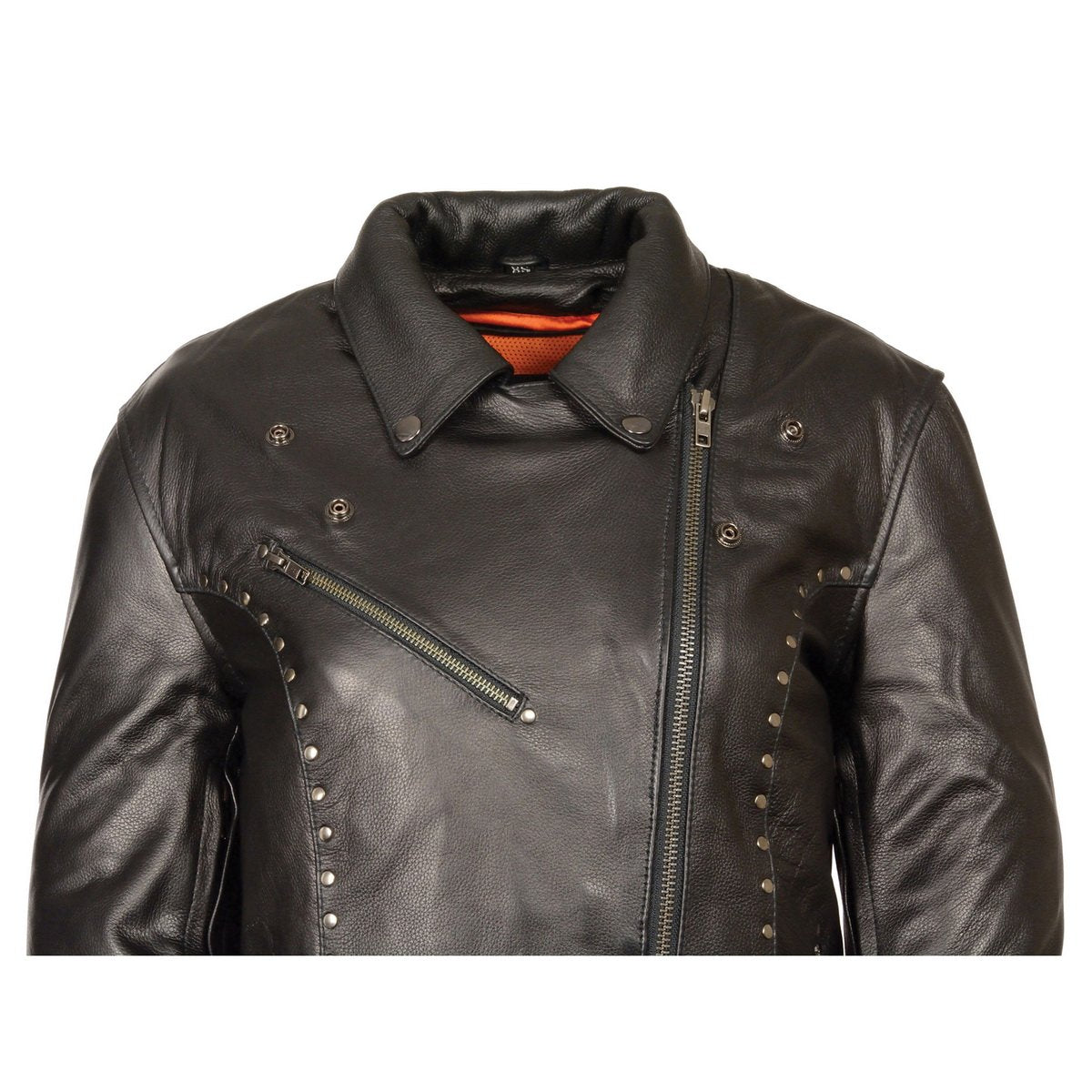 Milwaukee Leather ML1948 Women's Classic Riveted Motorcycle Black Leather Jacket