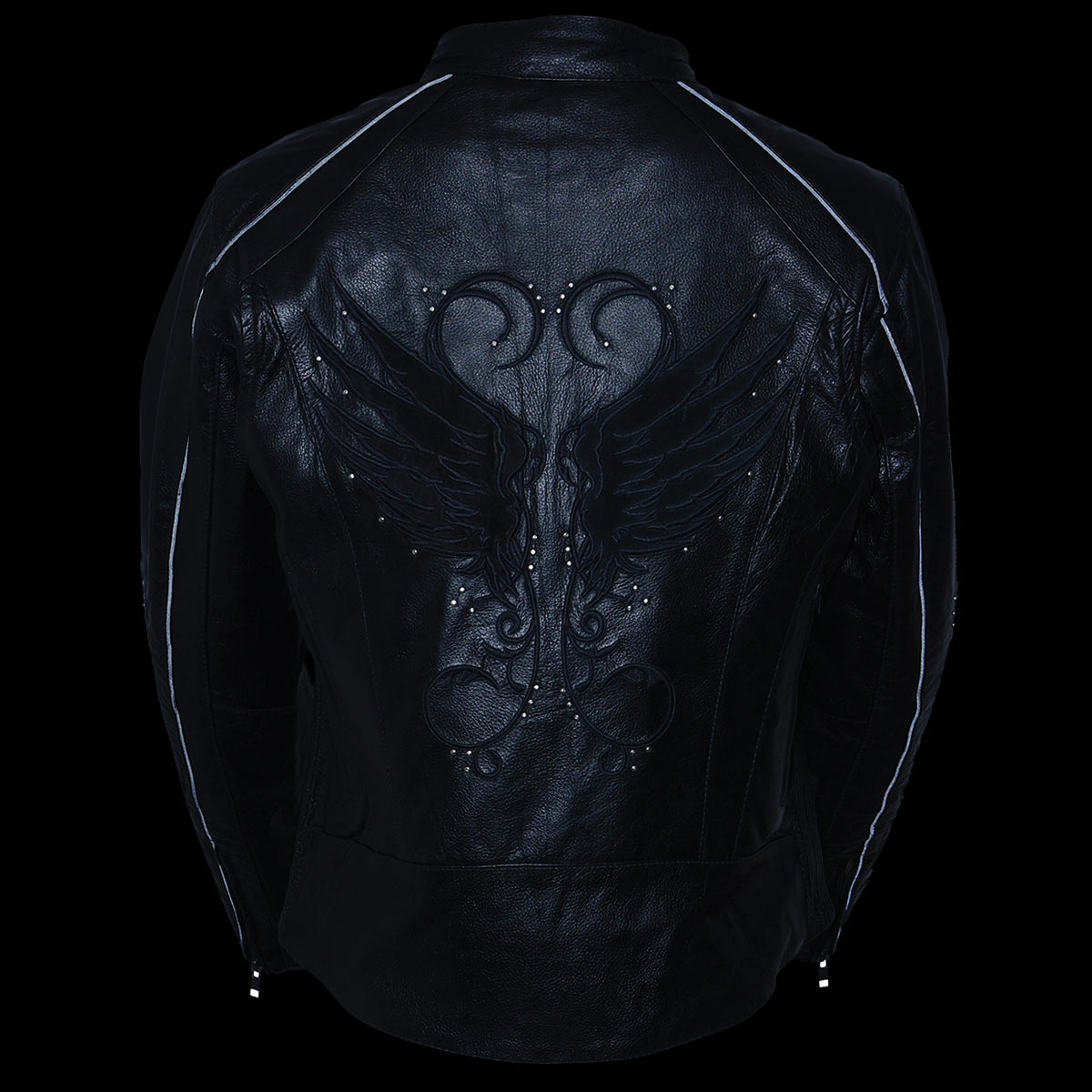 Milwaukee Leather ML1952 Women's Black 'Embroidered Wing and Stud Design' Leather Scooter Jacket