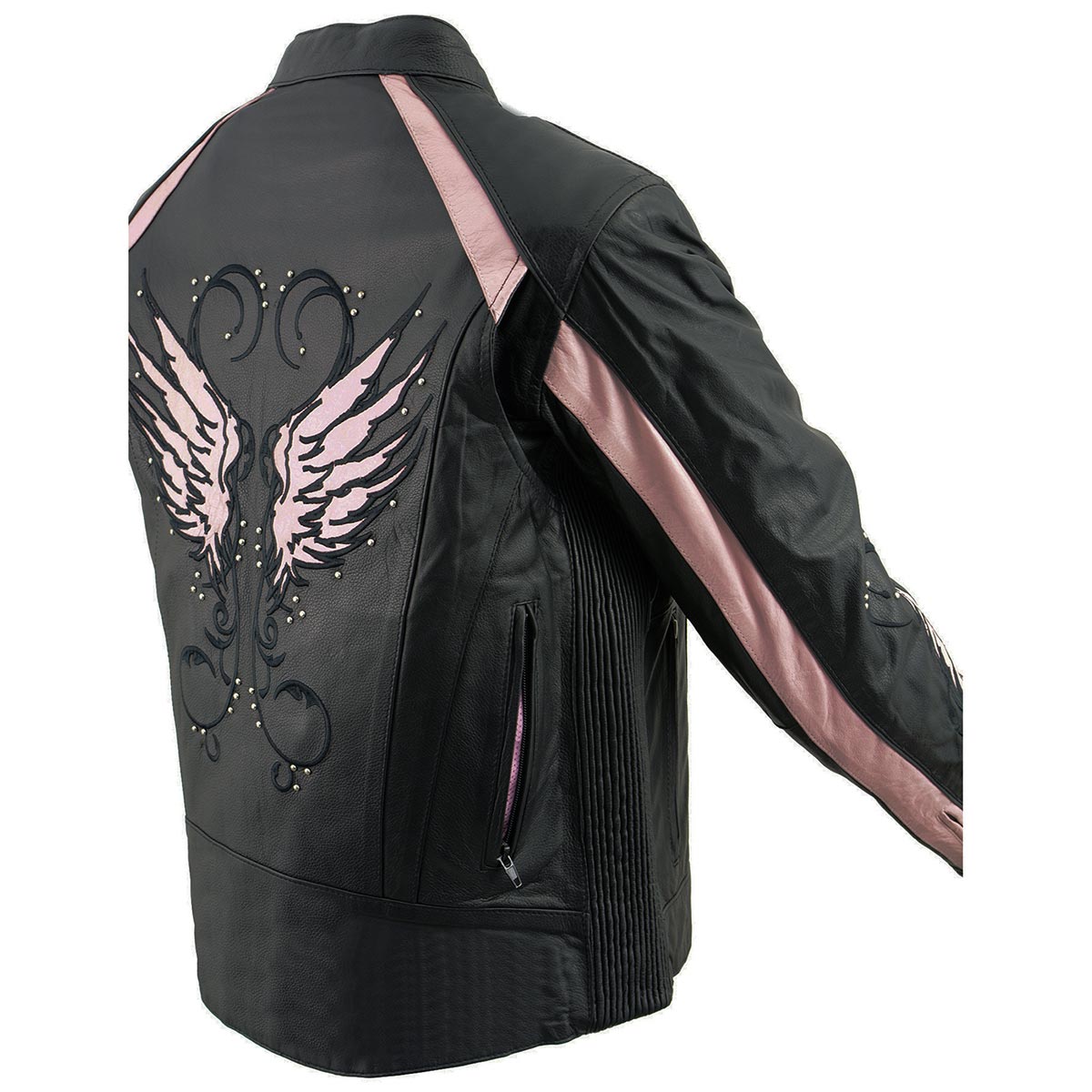 Milwaukee Leather ML1952 Women's Black and Pink Embroidered and Stud Design Scooter Jacket