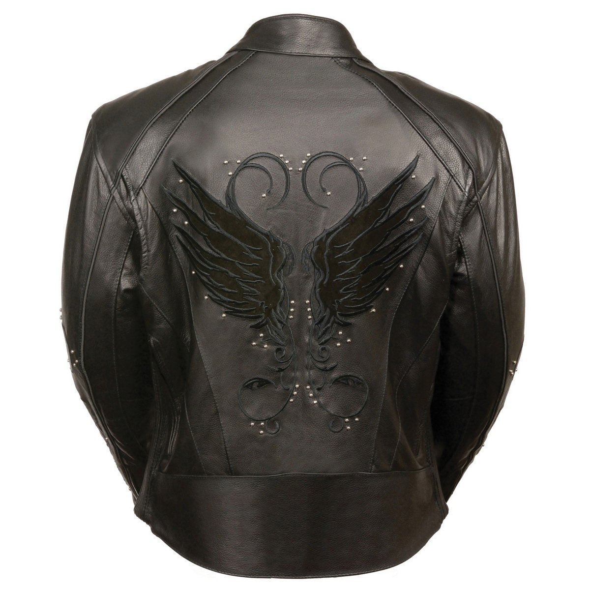 Milwaukee Leather ML1952 Women's Black 'Embroidered Wing and Stud Design' Leather Scooter Jacket