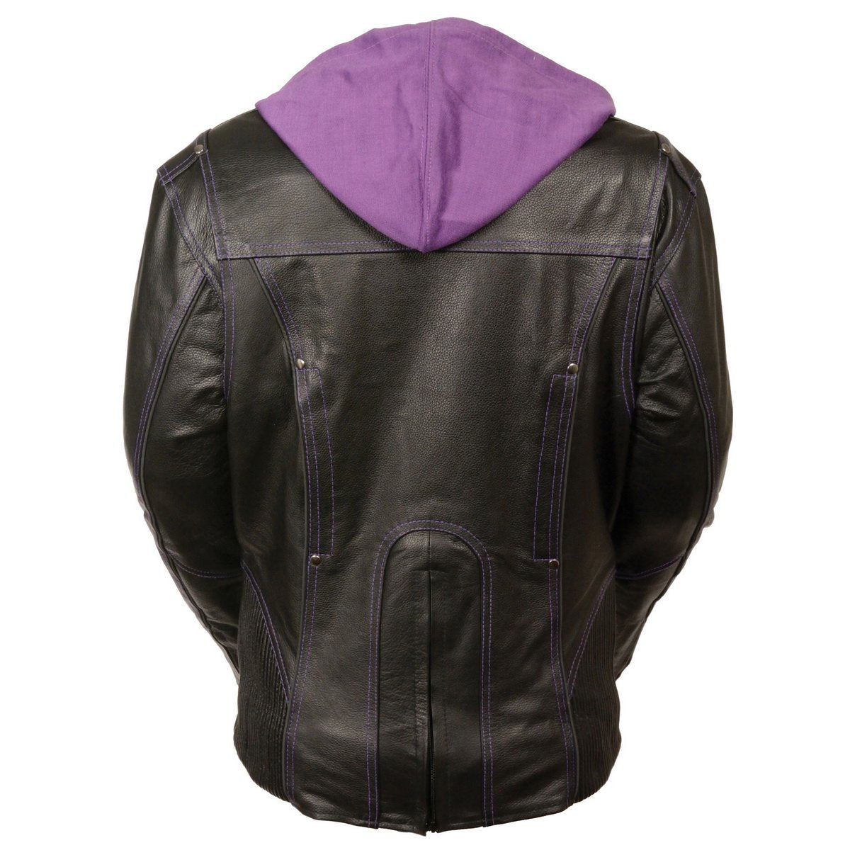 Milwaukee Leather ML2067 Women's 3/4 Black and Purple Leather Hoodie Jacket with Reflective Tribal Design