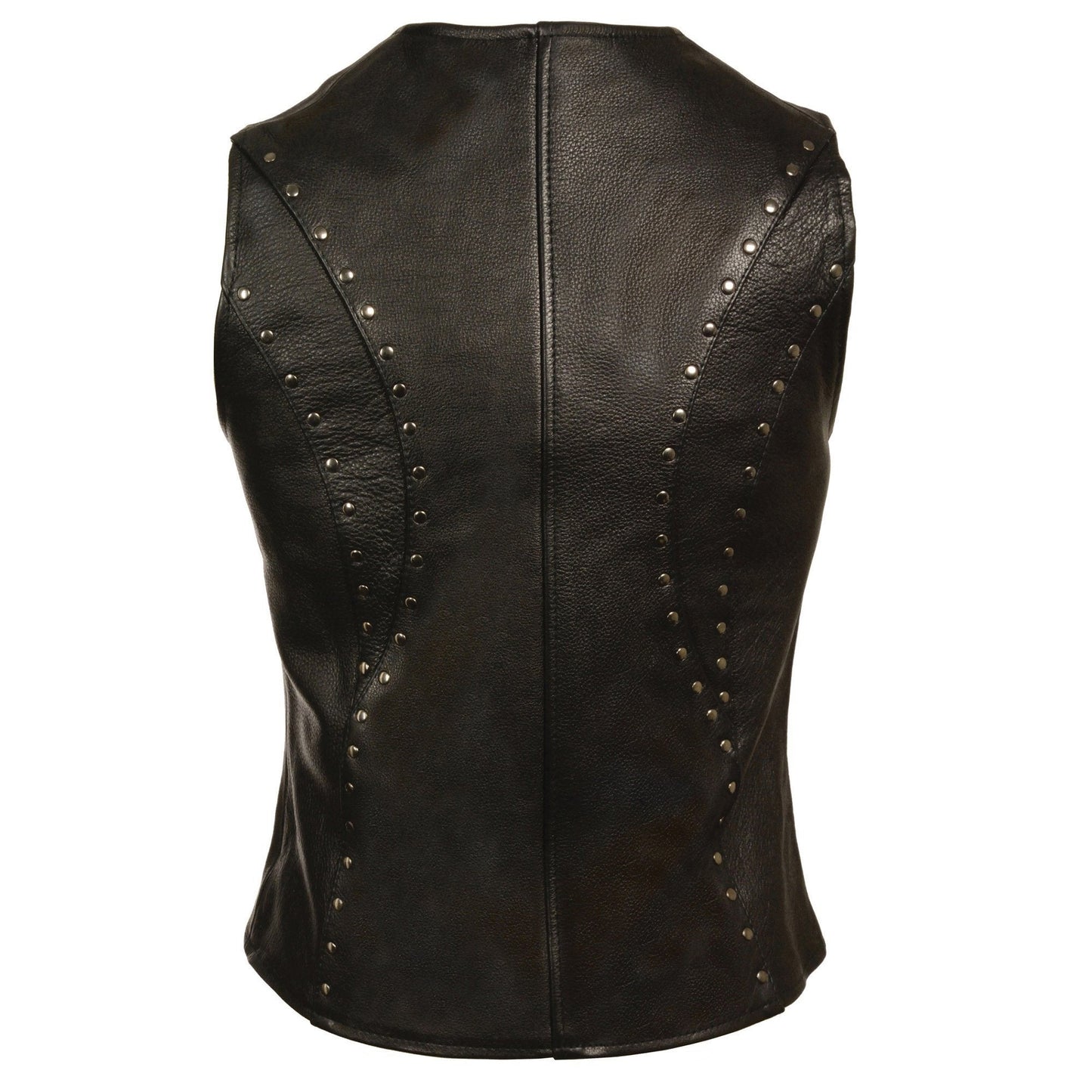 Milwaukee Leather ML2078 Women's Black Naked Leather Motorcycle Rider Vest- Studding Detail with Front Zip Closure