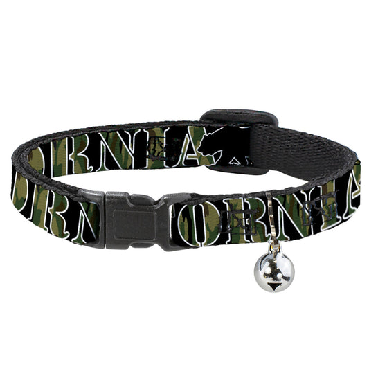 Cat Collar Breakaway - CALIFORNIA Bear Silhouette Black Camo Olive