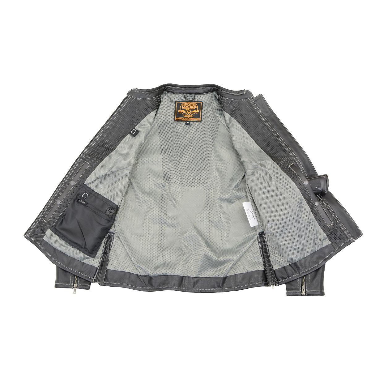 Milwaukee Leather MLL2502 Women's 'Laser Cut' Distressed Black and Grey Scuba Style Racer Jacket