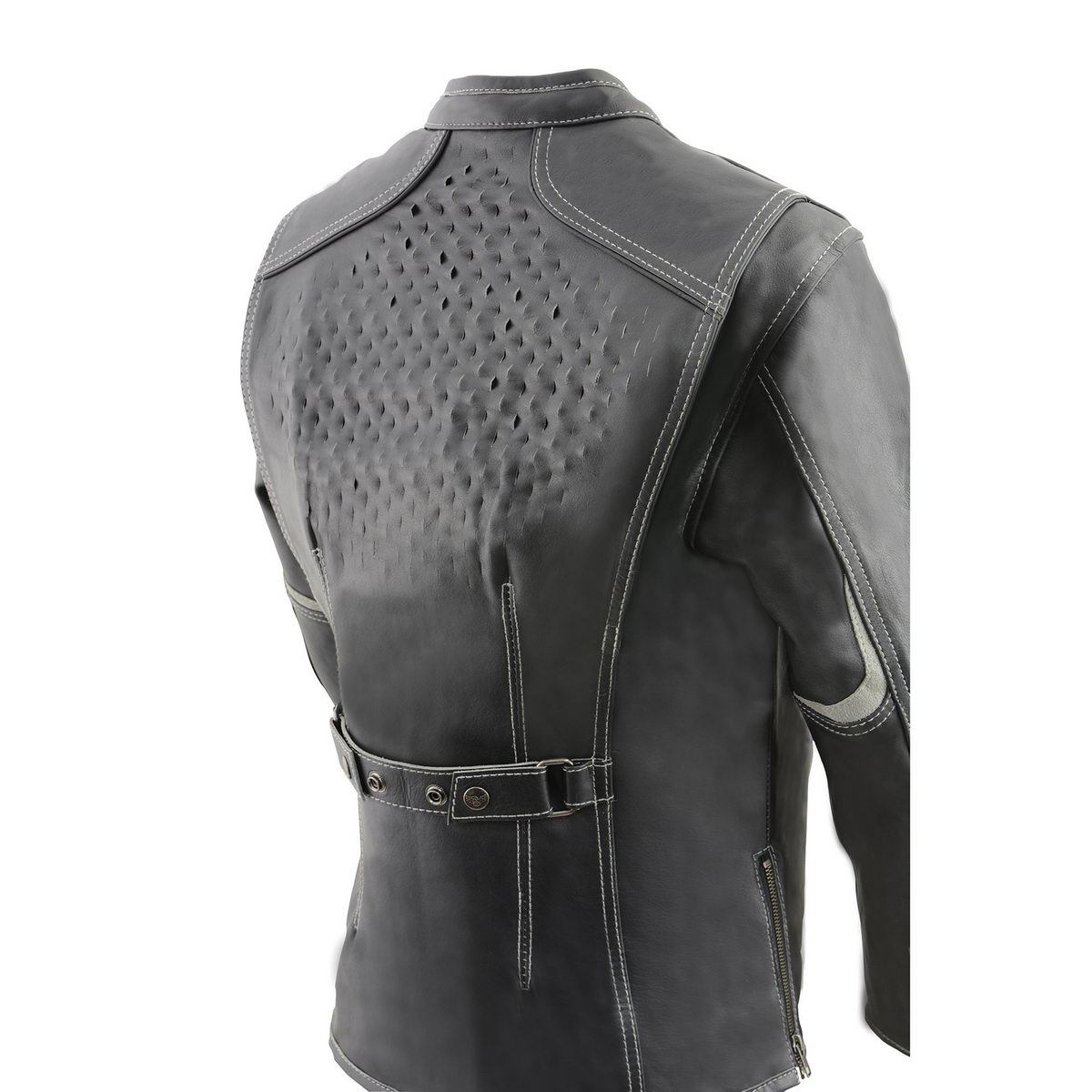 Milwaukee Leather MLL2502 Women's 'Laser Cut' Distressed Black and Grey Scuba Style Racer Jacket