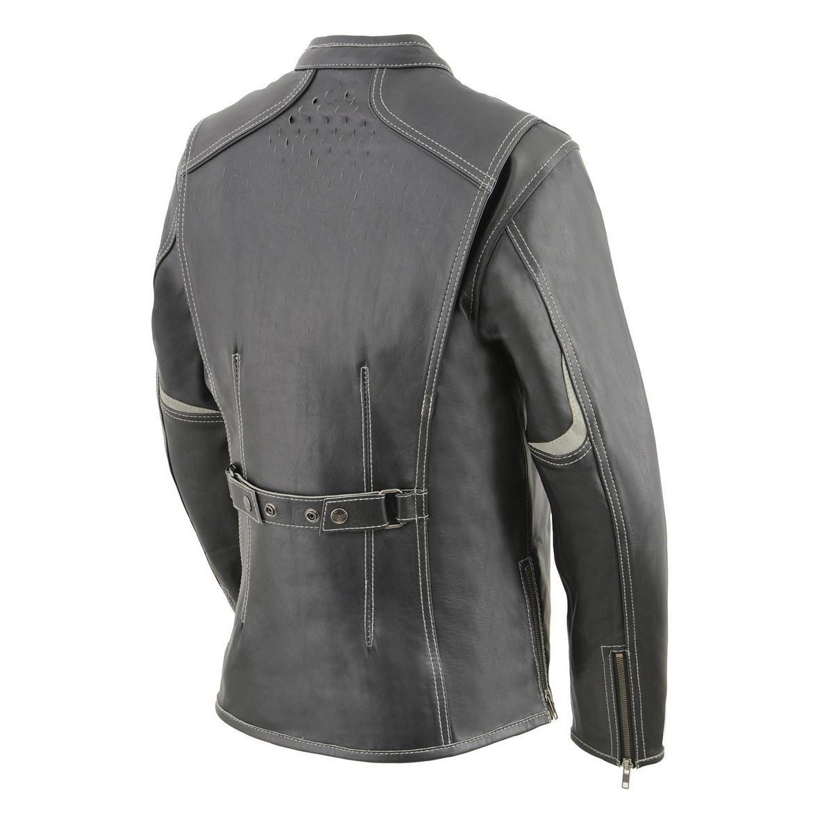 Milwaukee Leather MLL2502 Women's 'Laser Cut' Distressed Black and Grey Scuba Style Racer Jacket