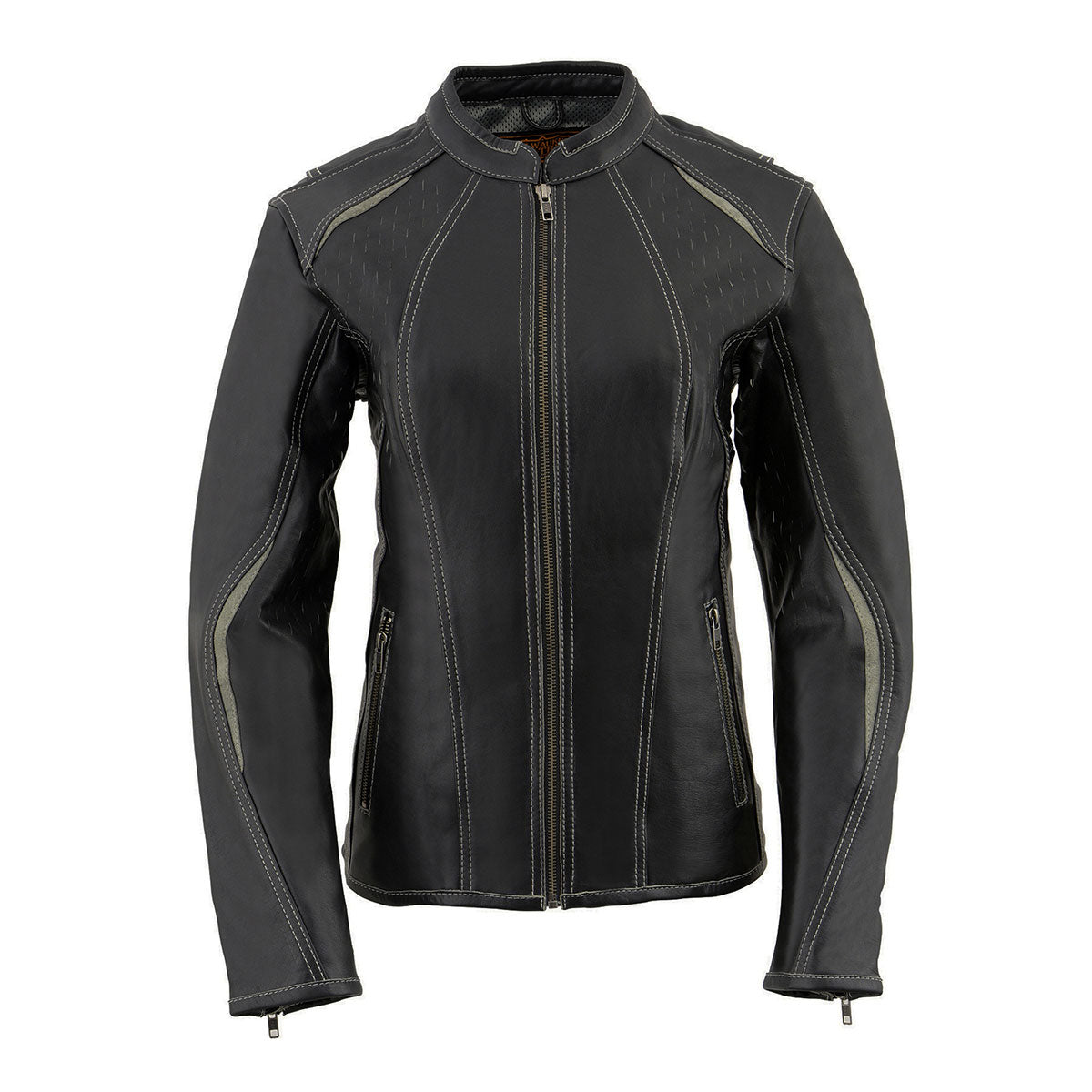 Milwaukee Leather MLL2502 Women's 'Laser Cut' Distressed Black and Grey Scuba Style Racer Jacket