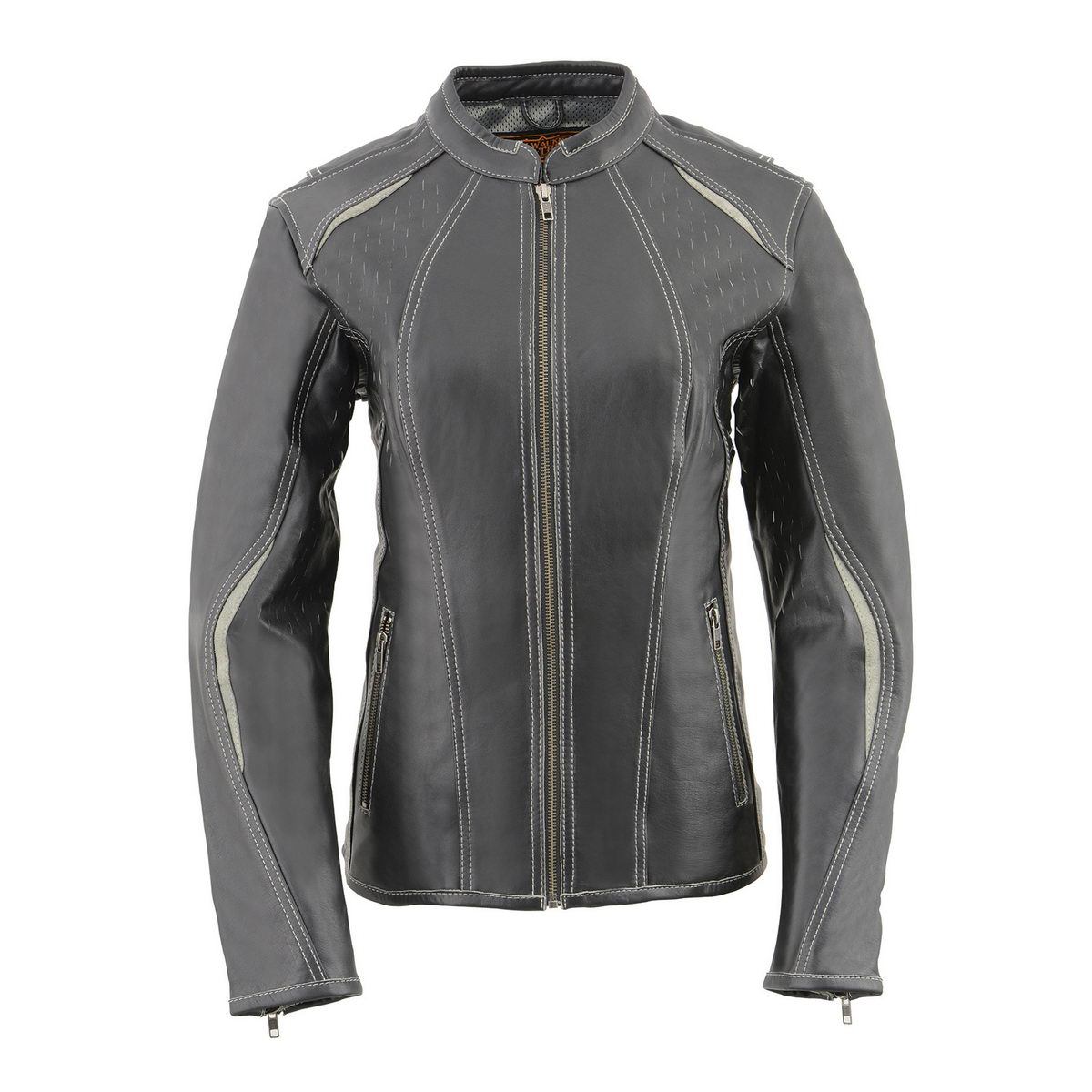 Milwaukee Leather MLL2502 Women's 'Laser Cut' Distressed Black and Grey Scuba Style Racer Jacket