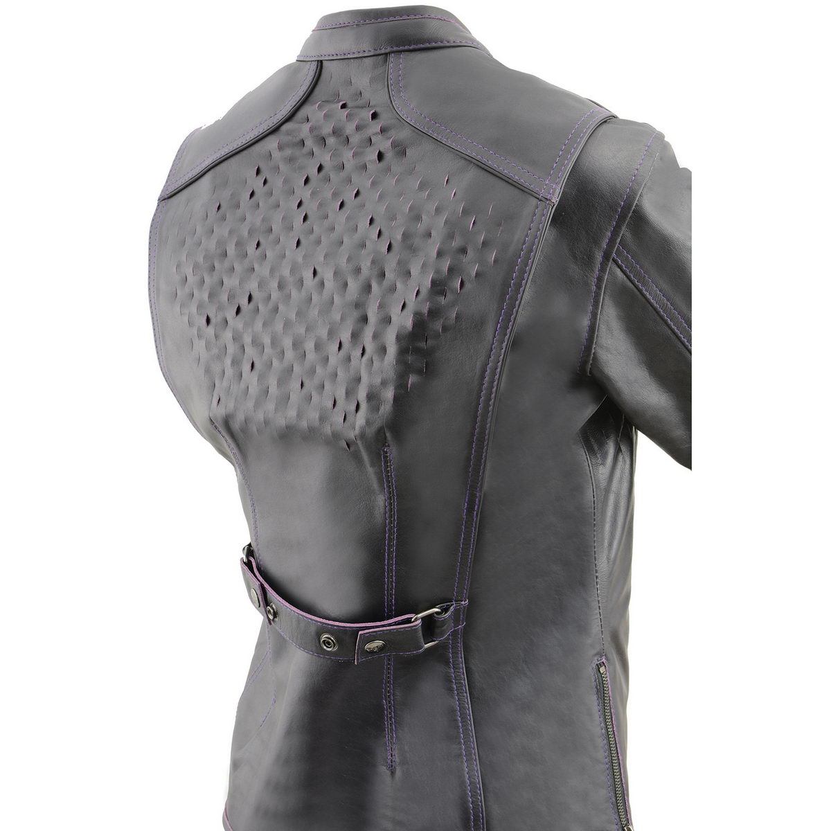 Milwaukee Leather MLL2502 Women's 'Laser Cut' Distressed Black and Purple Scuba Style Racer Jacket