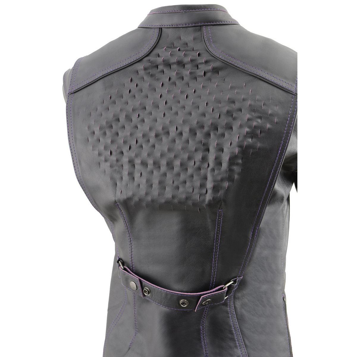 Milwaukee Leather MLL2502 Women's 'Laser Cut' Distressed Black and Purple Scuba Style Racer Jacket