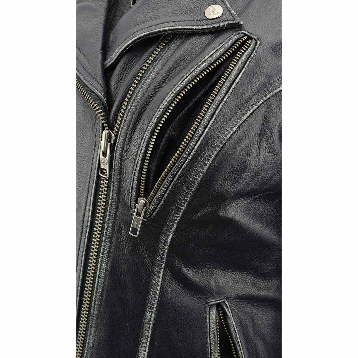 Milwaukee Leather MLL2516 Black Leather Rub-Off Leather Jacket with Hoodie for Women