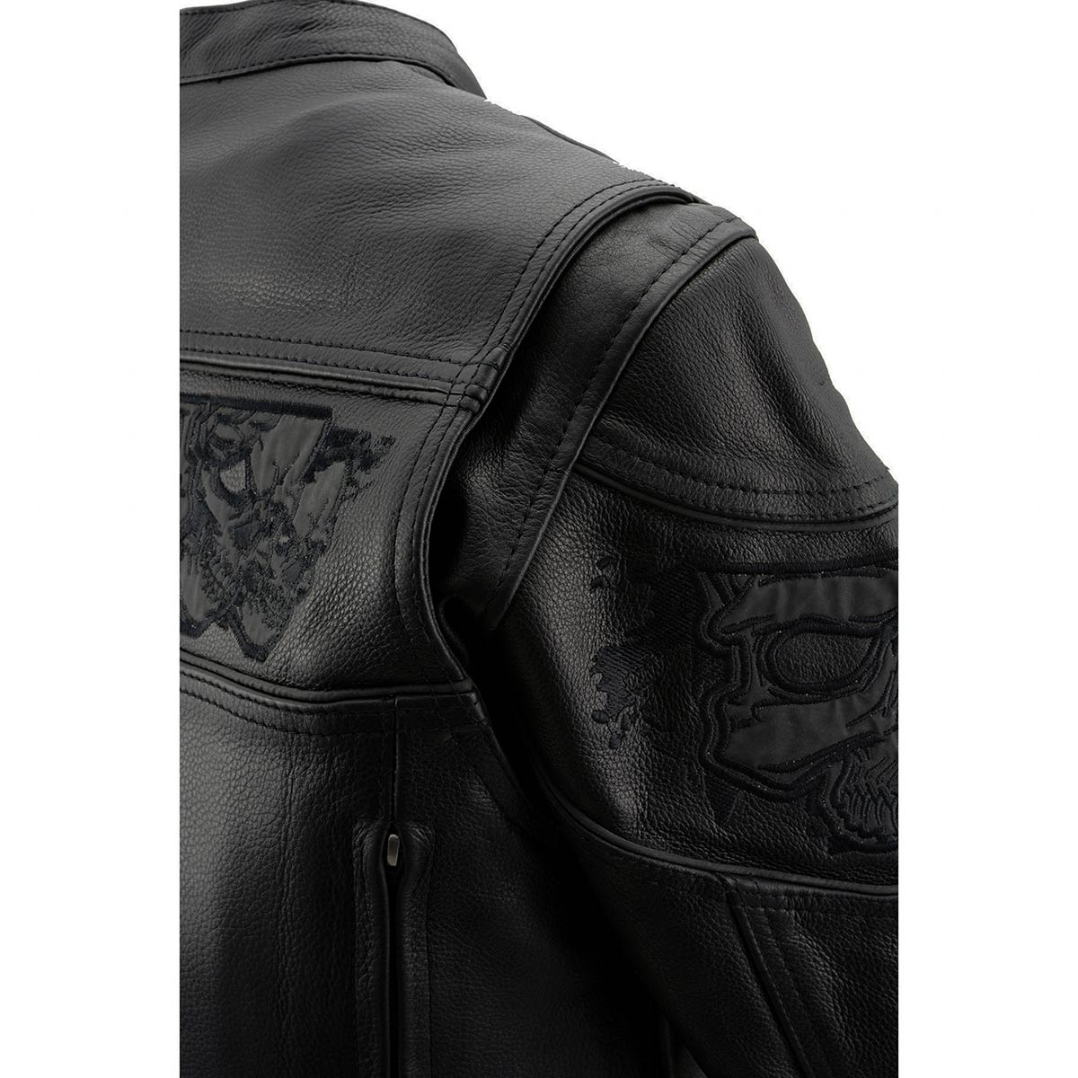 Milwaukee Leather MLL2540 Women's Crossover Black Leather Scooter Jacket Reflective Skull Graphic