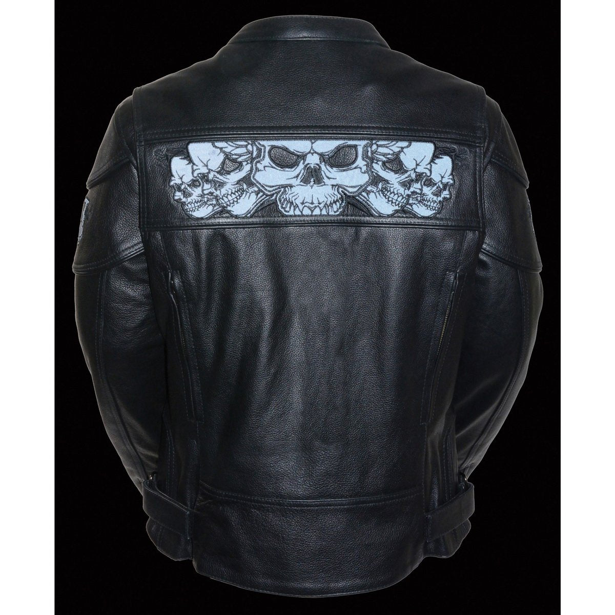 Milwaukee Leather MLL2540 Women's Crossover Black Leather Scooter Jacket Reflective Skull Graphic