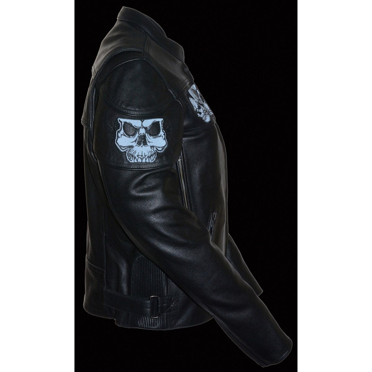 Milwaukee Leather MLL2540 Women's Crossover Black Leather Scooter Jacket Reflective Skull Graphic