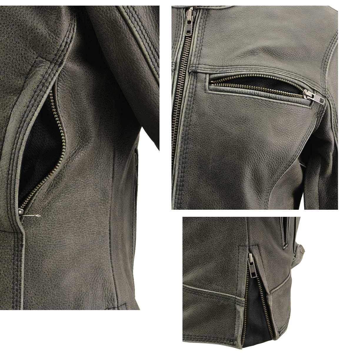 Milwaukee Leather MLL2550 Women's ‘Scooter ‘Distressed Grey Leather Motorcycle Riding Vented Jacket