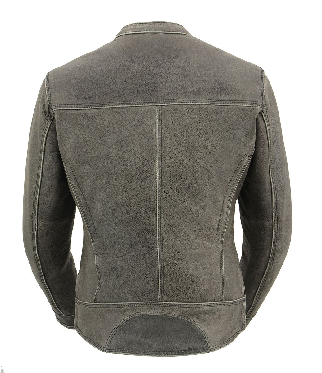 Milwaukee Leather MLL2550 Women's ‘Scooter ‘Distressed Grey Leather Motorcycle Riding Vented Jacket